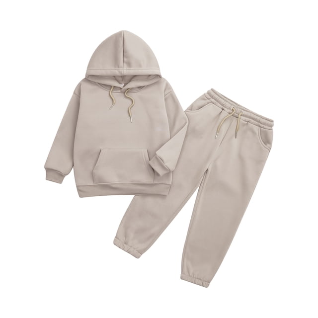 Hansber Boys Girls Athletic Sweatsuits 2Pcs Jogger Outfits Set Kids Clothes Set Pullover Tracksuit Light Brown 150