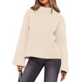 thumbnail image 3 of Women'S Long Sleeve Ribbed Knit Loose Pullover Sweater Tops Fuzzy Knit Casual Chunky Fall Outfits Clothes Beige S, 3 of 9