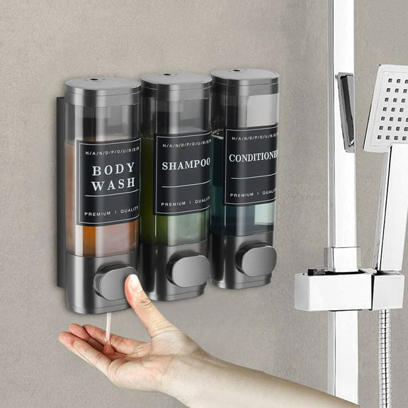 Wall Mounted No Drill Soap Dispenser | Manual Press Shower Gel Box for Bathroom & Hotel | Transparent Liquid Soap Holder | 1-Pack Wall Mount Shampoo Dispenser