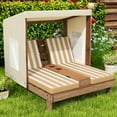 thumbnail image 1 of Costway Kids Double Chaise Lounge Patio Lounge Chair with Cup Holders & Awning Brown, 1 of 10