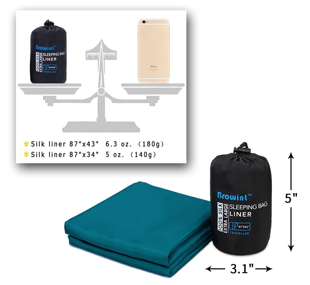 Browint Silk Sleeping Bag Liner, Silk Sleep Sack, Extra Wide 87"x43", Lightweight Travel Sheet for Hotels, More Colors for Option, Reinforced Gussets