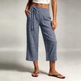 thumbnail image 2 of SwiftWear Women's Gingham Capri Pants High Rise Wide Leg Pants with Drawstring & Pockets, Casual Summer Beach Vacation Lounge Pants, 2 of 9