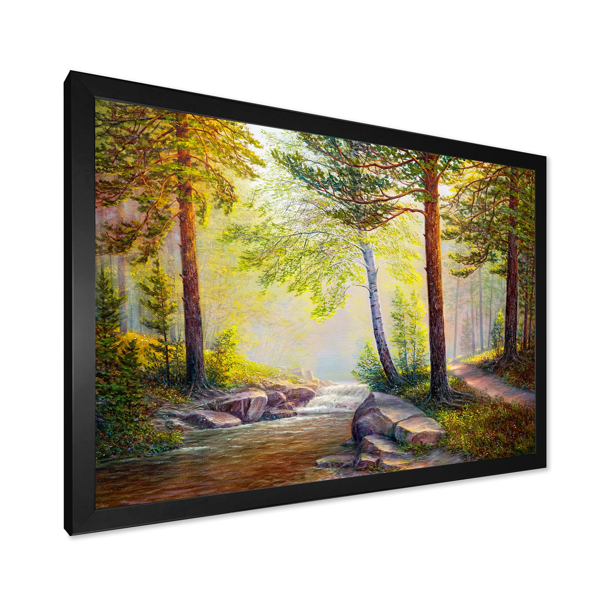 Designart 'Afternoon Light Through The Forest Trees' Traditional Framed Art Print