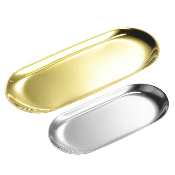 Uxcell Candle Tray Holder, Stainless Steel Oval Plate for Home Decor 1Set (9 Inch Gold 1pcs, 7 Inch Silver 1pcs)