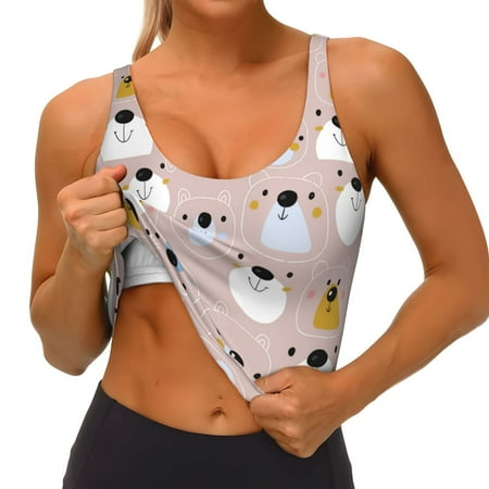 Goofa Cute Hand Drawn Bear Printed Sports Bras for Women  High Impact Running Bra Workout Crop Tank Tops Longline Sports Bra Push up-Medium