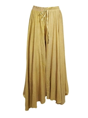 Mogul Women High Waist Skirt Wide Leg Flare Vintage Peach Paisley Print Sari Divided Maxi Long Skirts S/M/L