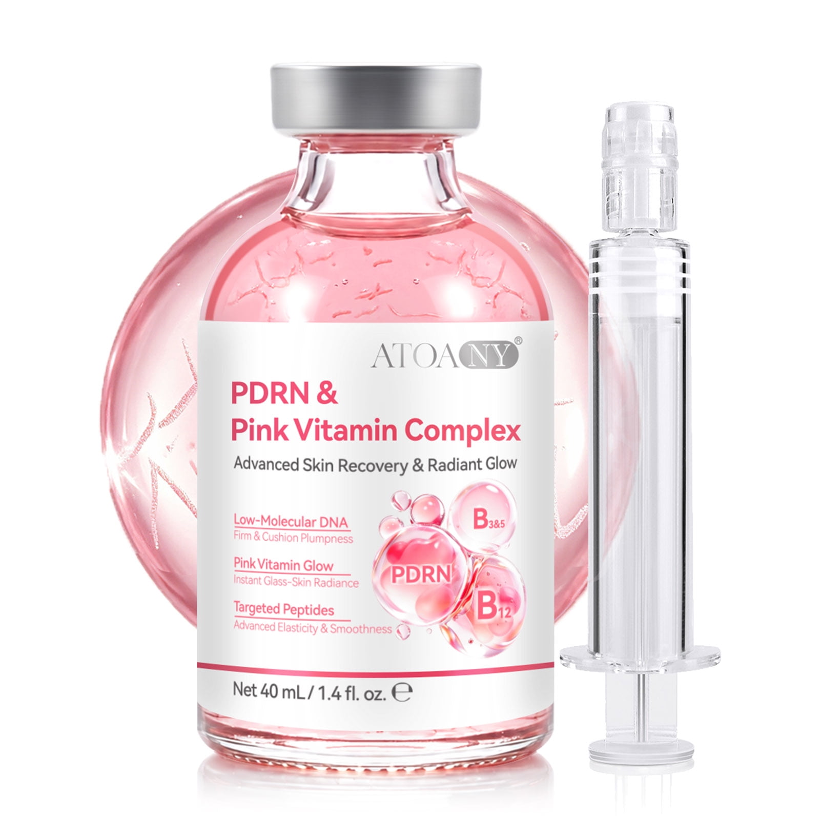 LusBeauty PDRN & Pink Vitamin Serum, Supports Plump & Radiant Look, with Peptides & Hyaluronic Acid for Skin Care, 40ml