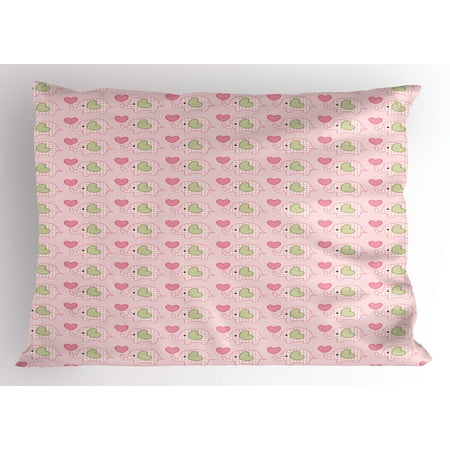 King Pistachio (Baby Pillow Sham Elephants in Tartan with Hearts Dots Love Animal Kids Childish Design, Decorative Standard King Size Printed Pillowcase, 36 X 20 Inches, Pistachio Green Rose Pink, by)