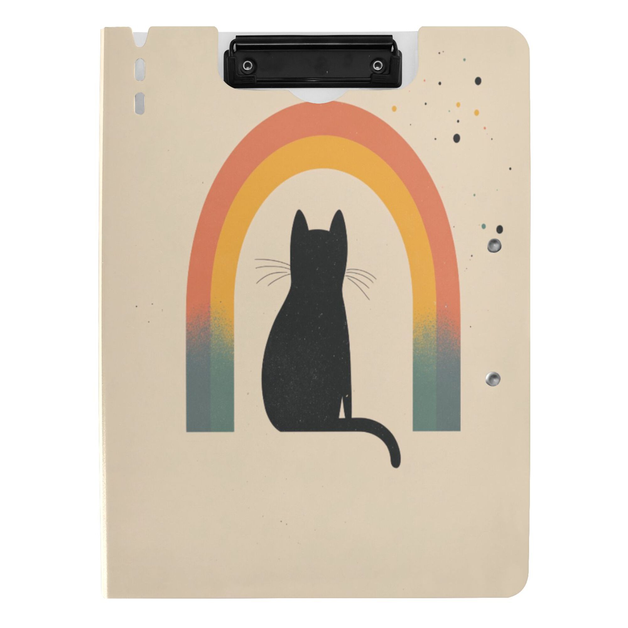 FORMRS A4 Clipboard Folder with Pen Holder Horizontal Foldable School Office Binder, Beige Cat Rainbow