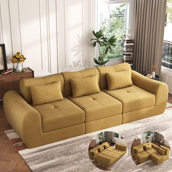 102" Modular Cloud Couch Sectional Sofa for Living Room, Modern Boneless Couch, Deep Seat Sofas Couches, Comfy No Assembly Required,Mustard Yellow
