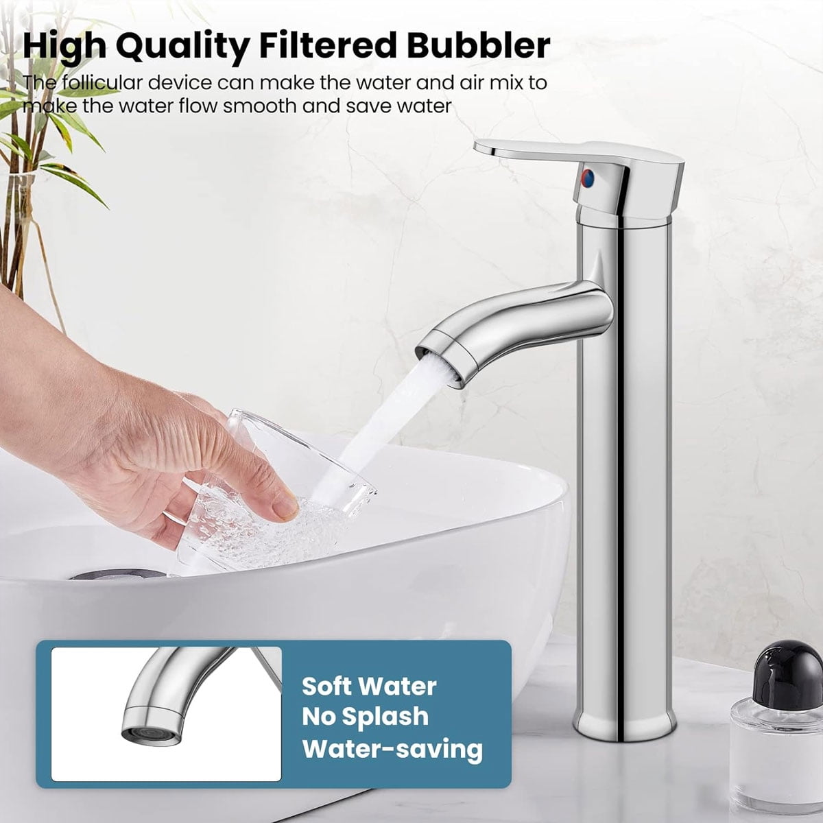 Bathroom Faucet Single Handle Vessel Sink Faucet One Hole Bowl Basin Mixer with Water Supply Lines - silver