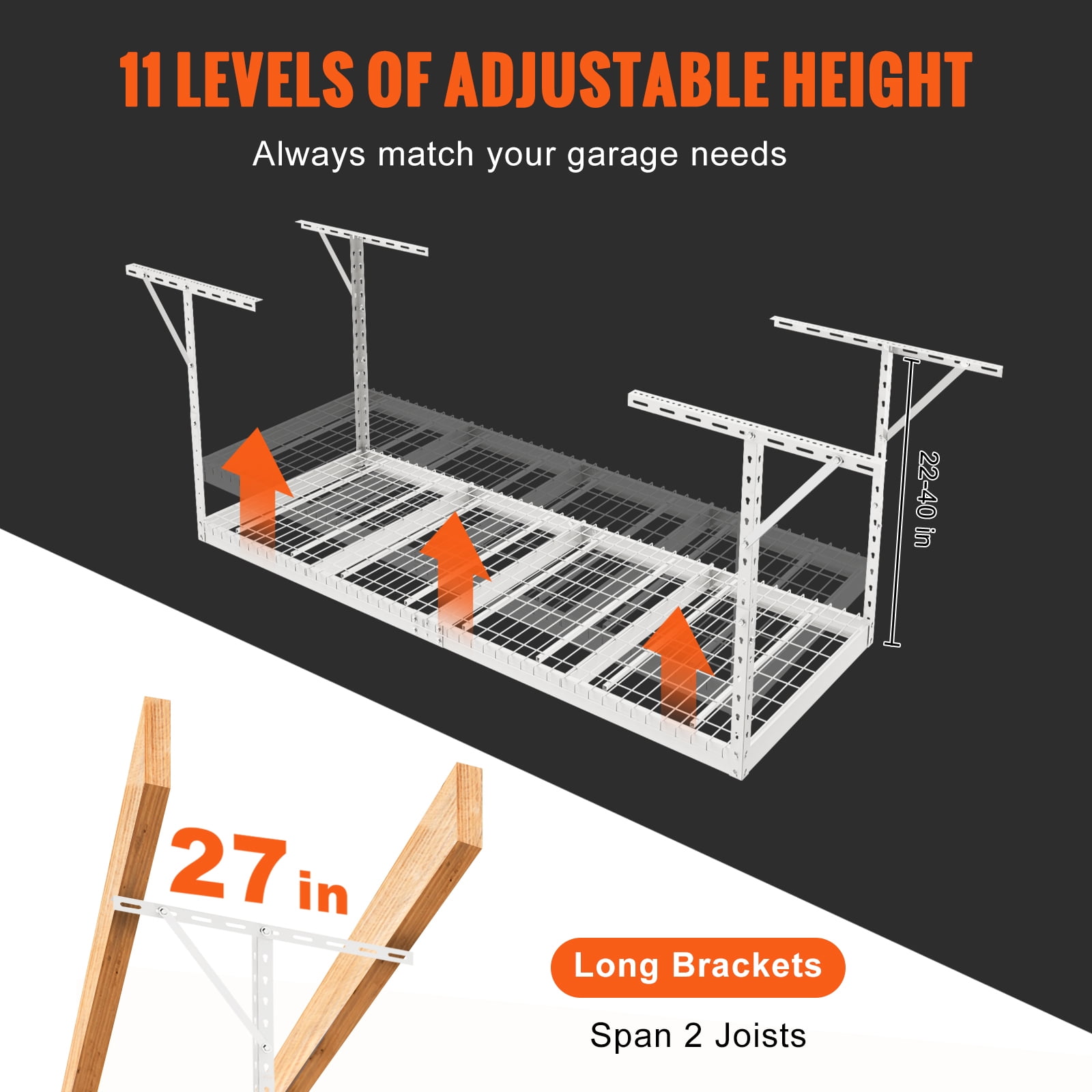 KFFKFF Overhead Adjustable Garage Storage Rack 36x96" Ceiling Rack 600lb White