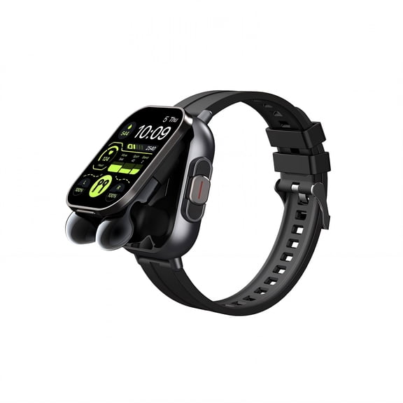 GJX Smart Watch with Built-in Earbuds - Hands-Free Call Answering Sports Smartwatch, Fitness Tracker With Heart Rate Monitor, Notification Display, Customizable Watch Faces, Black