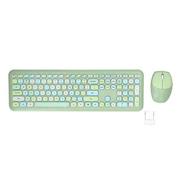 Retro Multicolor 2.4GHz Wireless Keyboard and Mouse Combo with Mute Cover, Green