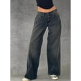 thumbnail image 6 of Women Y2k Low Rise Baggy Jeans Loose Fit Boyfriend Straight Wide Leg Jeans Trendy Stretch Long Denim Pants Ash Gray XS, 6 of 10