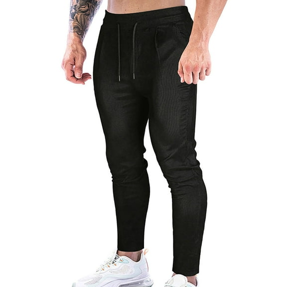 Vedolay Sweatpants with Pockets Men Linen Pants Drawstring Trousers Black,M
