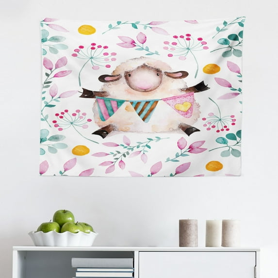 Floral Tapestry, Graphic Daisy Blossoms Design on Yellow Background Spring Flowers Artwork, Fabric Wall Hanging Decor for Bedroom Living Room Dorm, 2 Sizes, Yellow and White, by Ambesonne