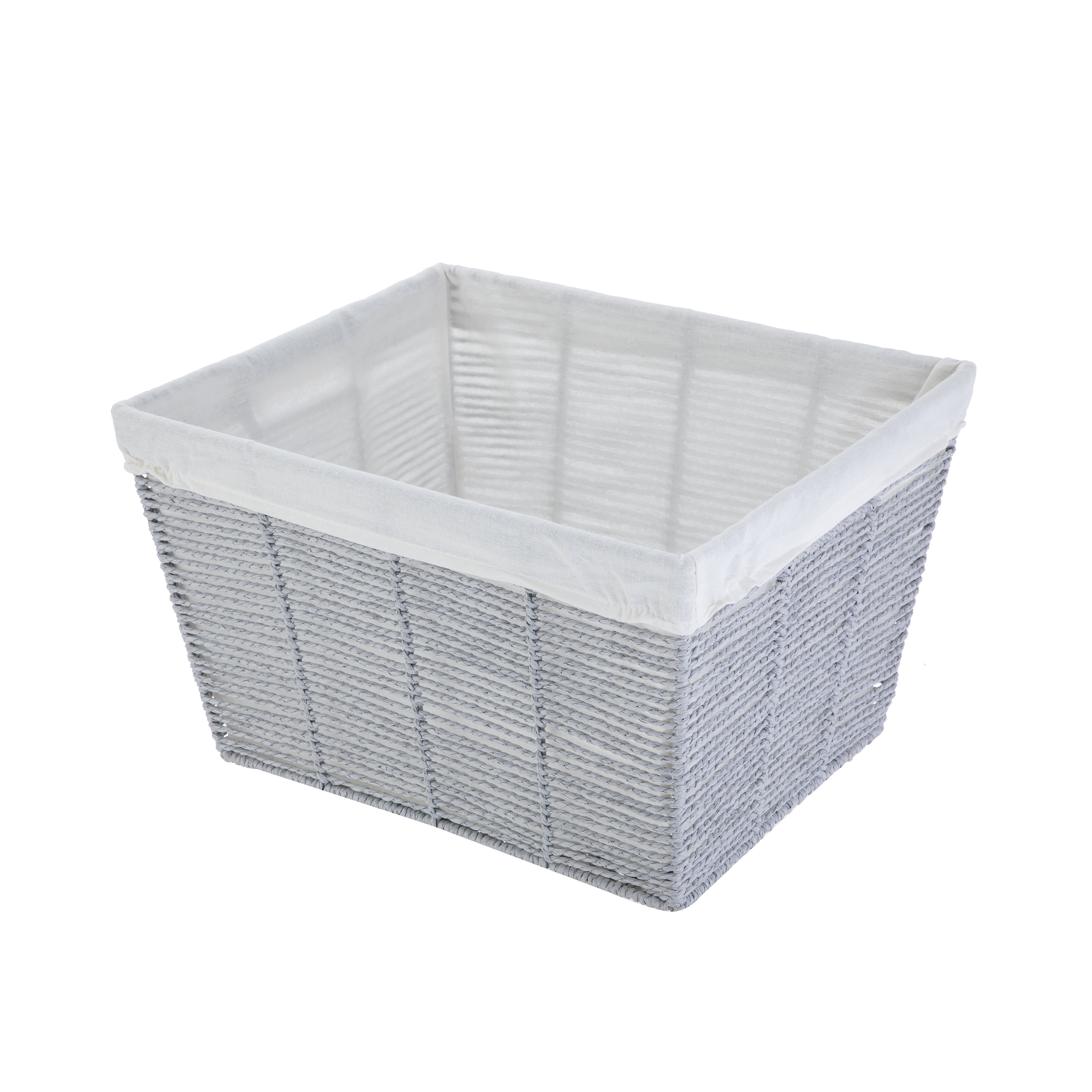 (4 pack) Mainstays Decorative Storage Basket, Medium Gray Twisted Paper Rope with Removable Liner, 13 in x 7.8 in x 9.8 in