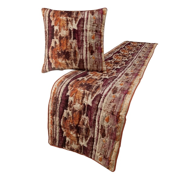 King Queen Twin Pink & Orange Designer Twin 53"x18" Bed Runner without Pillow Cover, Ikat & Quilted Bed Scarf on Cotton Printed fabric - Ikat Splash