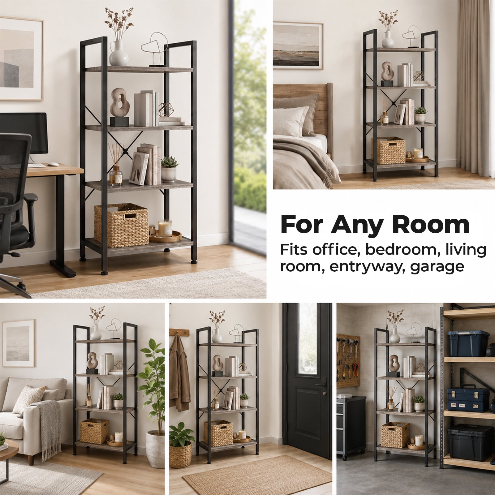Alvantor 3/4-Tier Industrial Bookshelf, Narrow Storage Rack classical-style shelves for living rooms, homes, and offices