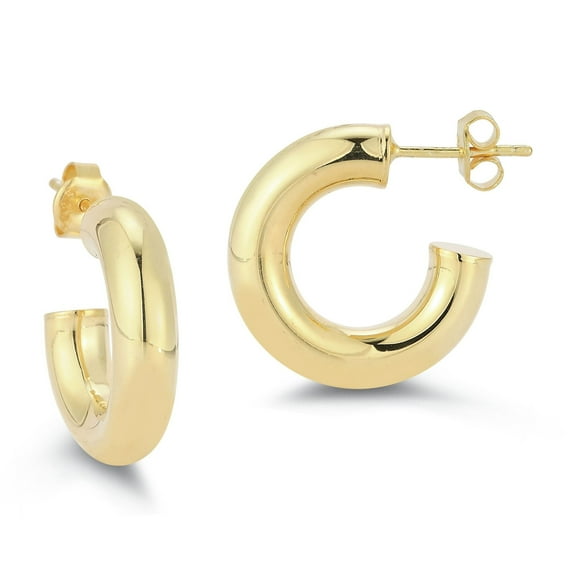 Adesso Milano Jewelry Sterling Silver 5mm Tube Hoop Earrings for Women, 0.75" Diameter, Gold