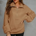 thumbnail image 3 of Homgro Women's Quarter-zip Pullover Sweater Long Sleeve Zip Up Winter Warm Tops Khaki Small, 3 of 5