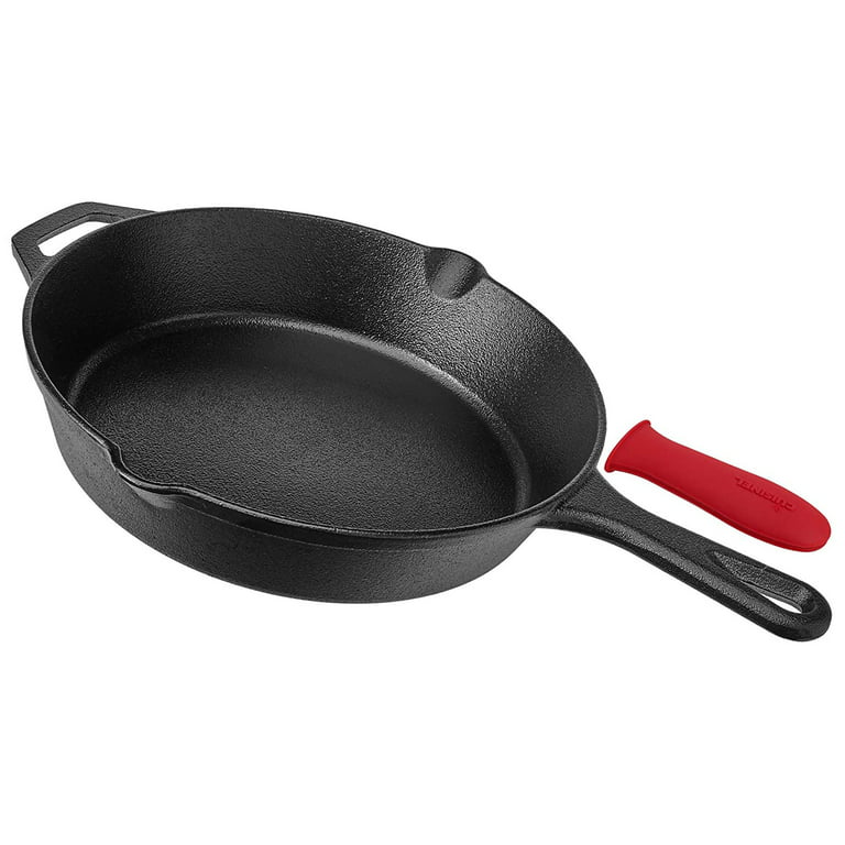 Cuisinel Pre-Seasoned Cast Iron Round 10-1/2" Griddle Pan Silicone  Handle Grip