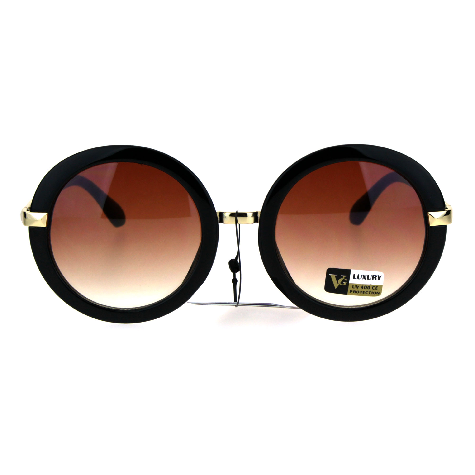 Womens Double Metal Plastic Frame Round Designer Fashion Diva Sunglasses Black Burgundy - image 2 of 4