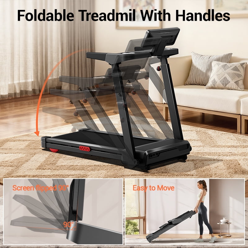 ROBORE 15% Treadmill Auto Incline, Foldable Home Treadmill with 3-Level Adjustable Console and Quiet 3.5 HP Motor, Max. 400lbs