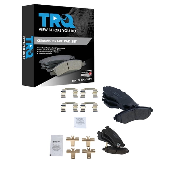 TRQ Front and Rear Brake Pad Set Ceramic Hardware Fits 2015 Chevrolet Spark