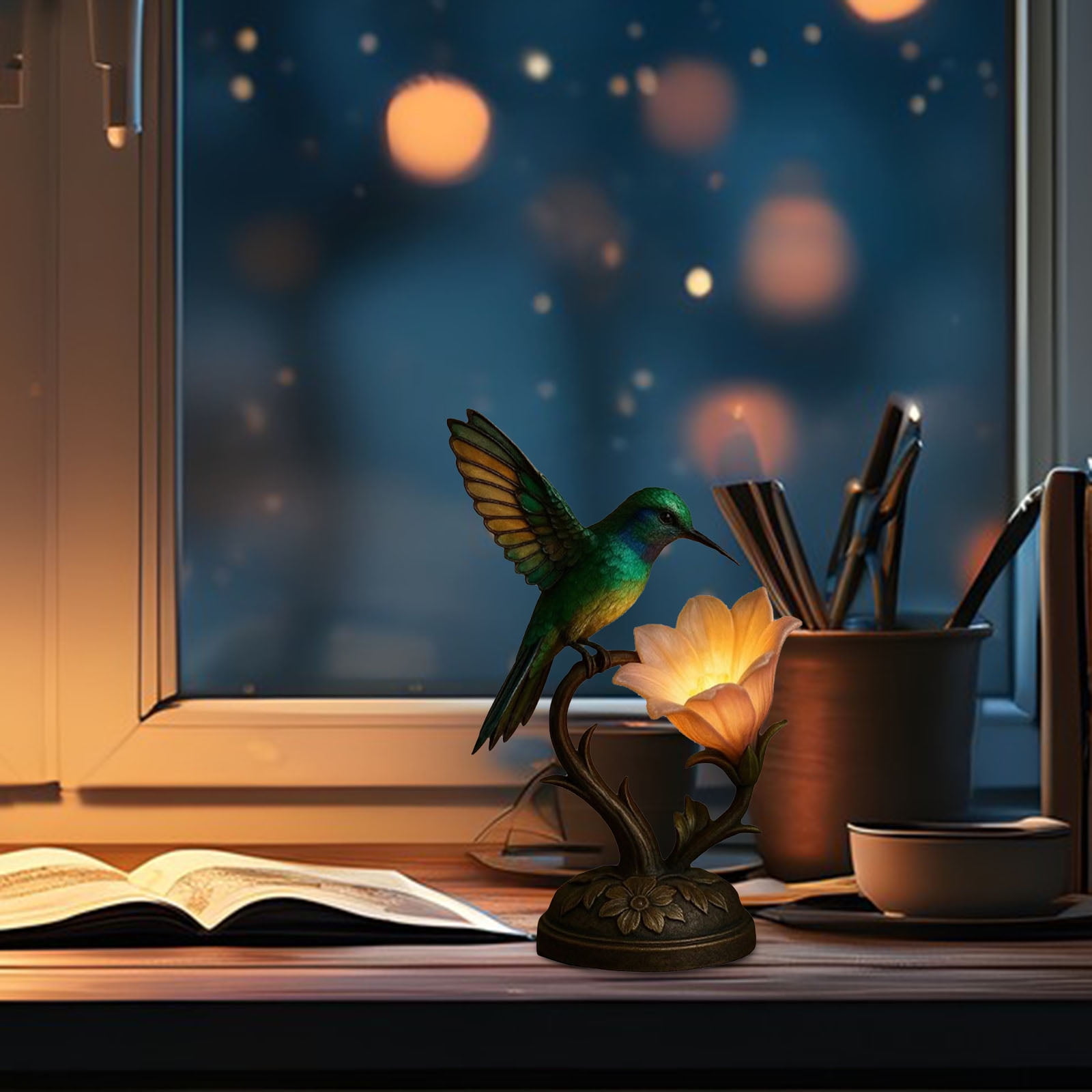 Cute Table Lamp 3D Resin Bird Flowers Reading Lamp for Bedroom Livingroom Nightstand, Night Light for Home Decor, Birthdays Gifts for Mom Wife Girlfriend Friend