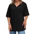thumbnail image 5 of Plus Size Solid Color V-neck Loose Blouse Short Sleeved Casual Loose Tops, 5 of 5