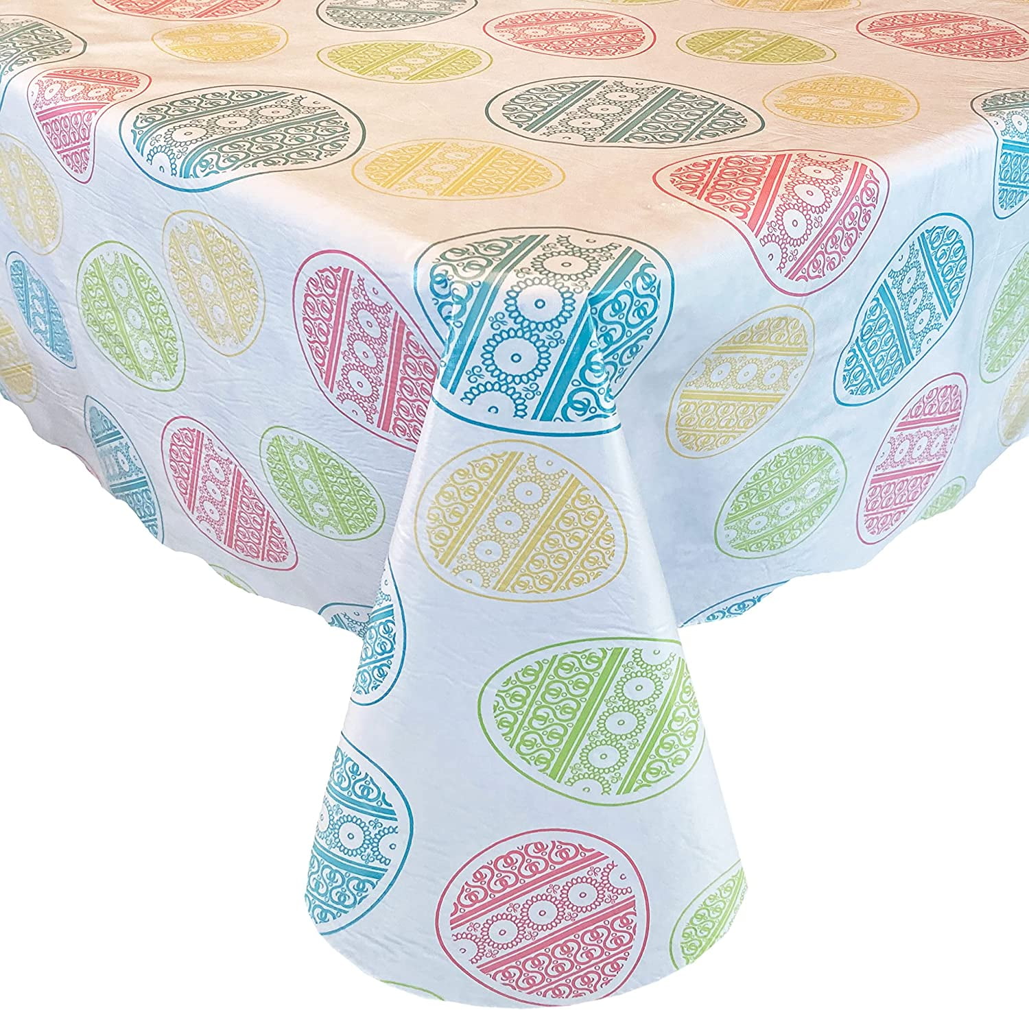 Whimsy Circle Contemporary Print Indoor/Outdoor Vinyl Flannel Backed Tablecloth Cooltone 60 x 84 Oval 