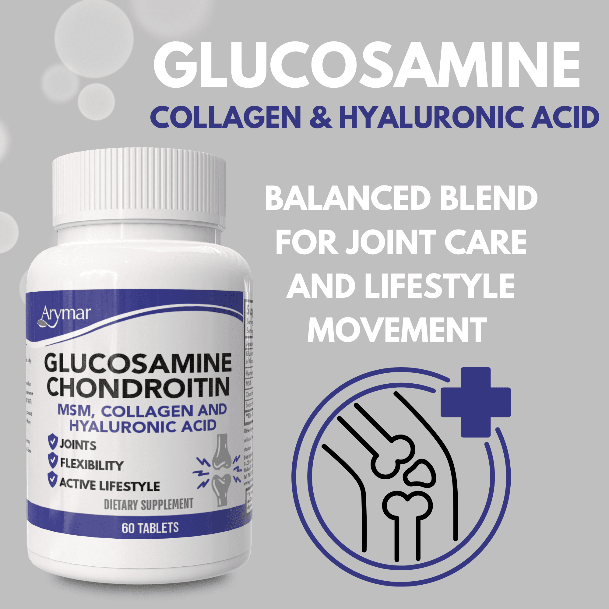 Arymar Glucosamine, Chondroitin, MSM, Collagen & Hyaluronic Acid 60 tablets