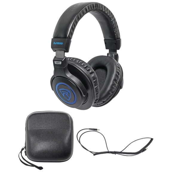 Rockville DJ1500 DJ Headphones w/ Detachable Coil Cable, Case Extra Ear Pad
