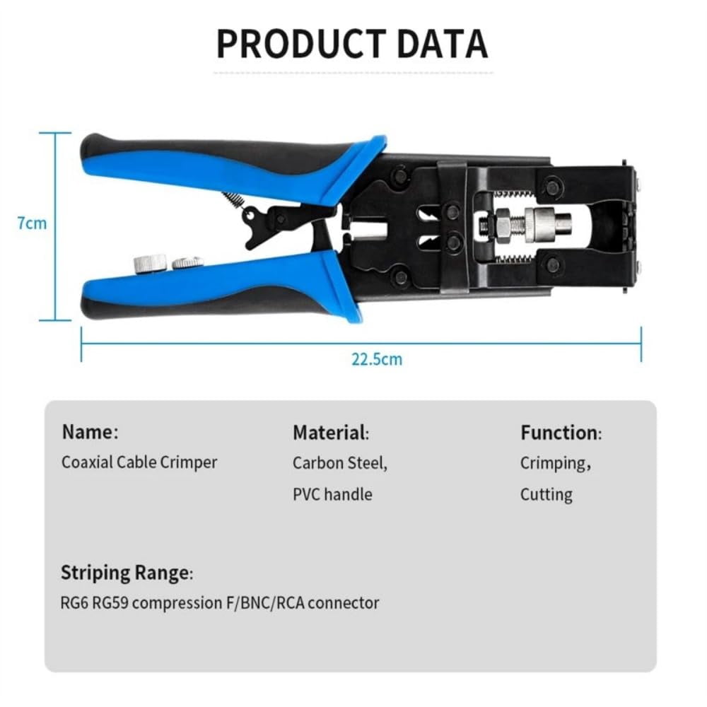 22Pcs Coax Compression Crimping Tool Set for F/BNC/RCA Connector RG-58/59/62/6(3C/4C/5C Type Cable Stripper Kit