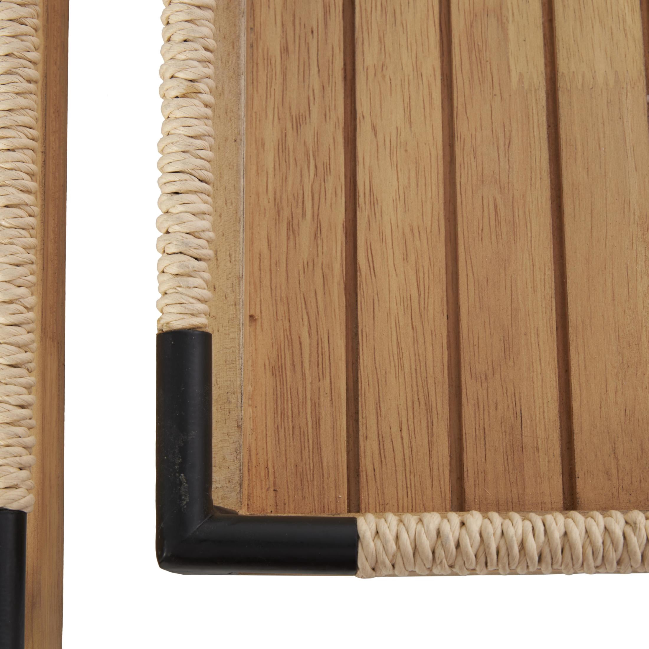 DecMode 19", 16"W Brown Wood Slatted Tray with Elevated Woven Sides and Black Metal Corners, 2-Pieces