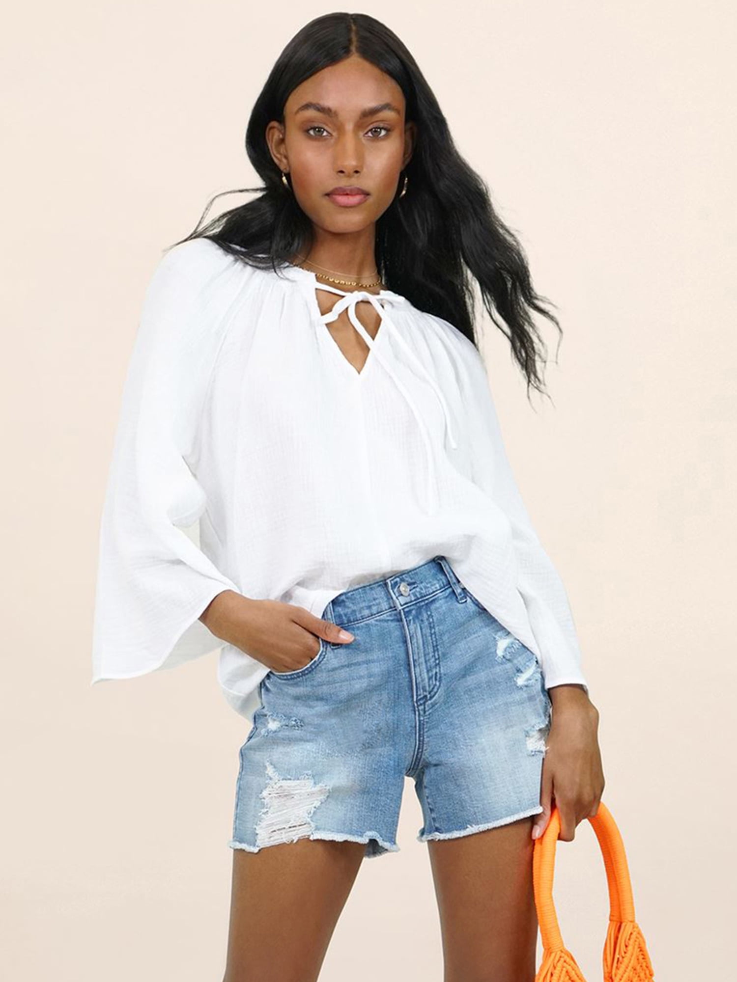 Scoop - Scoop Women's Tie Front Solid V-Neck Peasant Blouse Top - Walmart.com - Walmart.com
