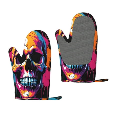

Lukts Colorful Skull for Silicone Anti-Scalding Gloves Kitchen Lanyard Gloves for Grilling Baking Cooking