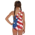 thumbnail image 2 of Jiueut American Flag Print Girls Swimsuit One Shoulder One Piece Bathing Suit Soft Girls' Swimwear Set with Mesh Cover Up Skirt 7-18Y, 2 of 7