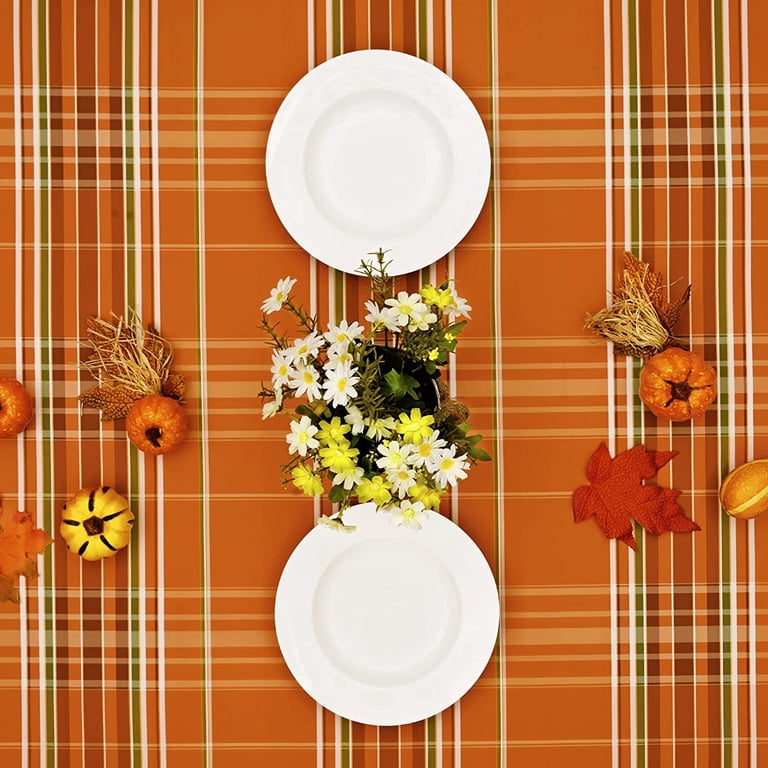 Corabsar Fall Plaid Table Runner - 13x72 Inch, Orange, Polyester, Rustic Thanksgiving Decor