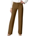 thumbnail image 2 of BiZtdJrK Ladies Straight Leg Dress Pants High Waist Slim Fit Stretch Trousers Business Casual Office Work Pants with Pocket Brown M, 2 of 6