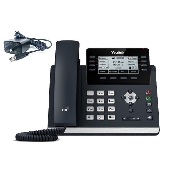 Teléfono IP Yealink T43U con pantalla de 3,7" y doble USB, adaptador de corriente