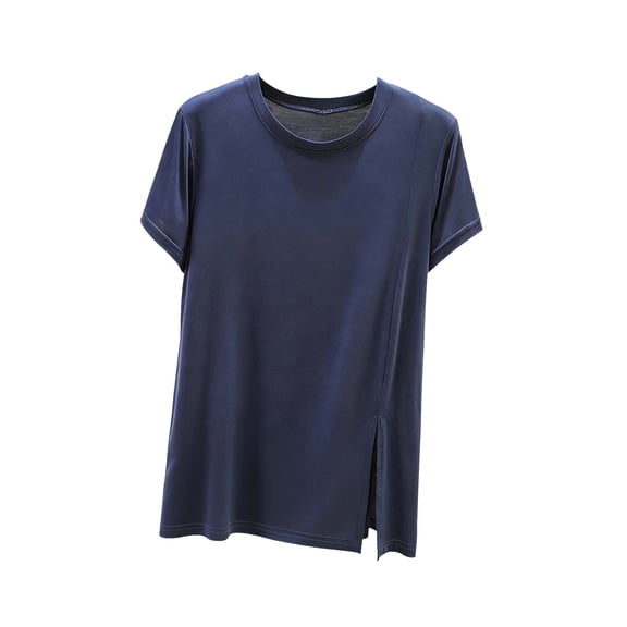YUGYXL Women Short Sleeve T Shirt Side Slit Loose Fit Casual Summer Fashion Top Tunic Yoga Athletic Workout Tee Blouses Blue Tops XXXL