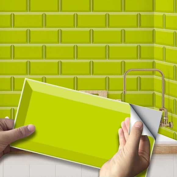 20X10cm 27Pcs Peel and Stick Transfers Sticker On Tiles, Self-Adhesive Water-Resistant PVC Tile Decals Backsplash for Home Kitchen Decor, Lime Green