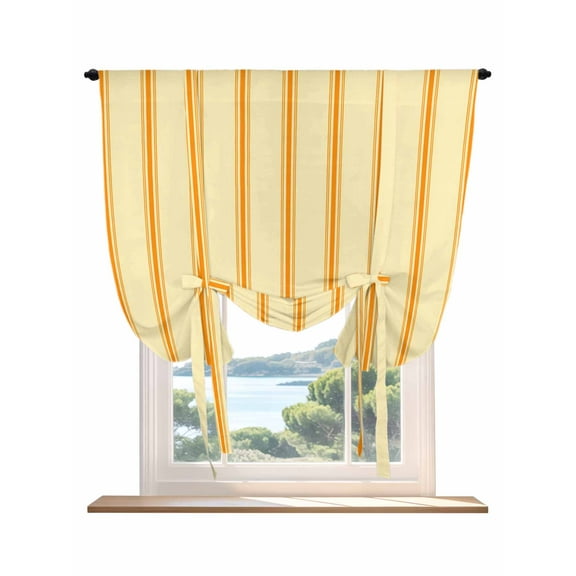 Yellow Orange Striped Tie Up Curtains for Windows 45 Inch Length Balloon Curtains Kitchen Adjustable Balloon Window Shade Farmhouse Simple Abstract Lines Tie Up Bathroom Curtain Window 42"x45"