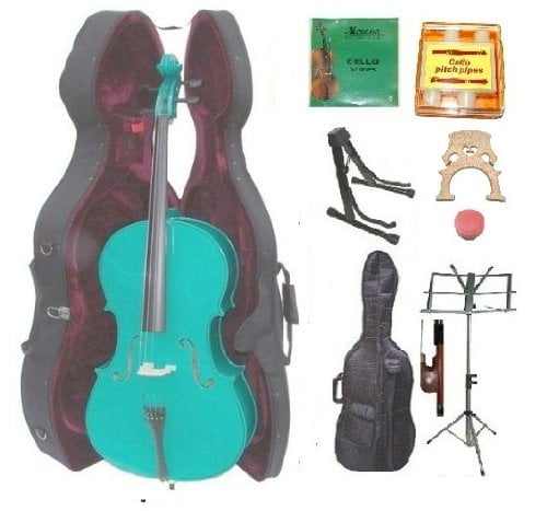 GRACE 1//8 Size Natural Cello with Bag and Bow+Rosin+Extra Set of Strings+Tuner+Cello Stand+Music Stand