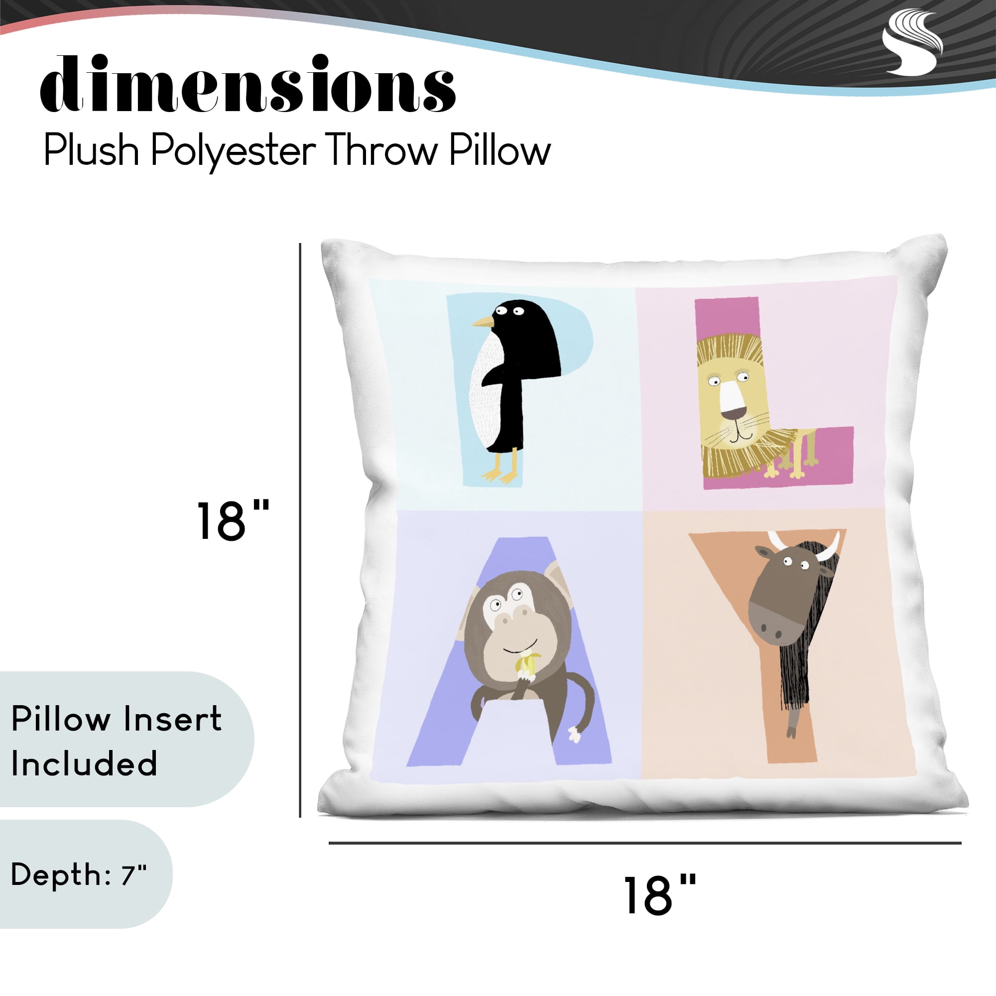 Stupell Industries Play Letters Squares with Animals Decorative Printed Throw Pillow, design by Carla Daly