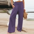 thumbnail image 4 of Fjuchai Womens Wide Leg Pants Female Summer Cotton Linen Solid Color Casual Trousers S-3XL, 4 of 9