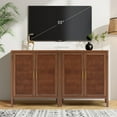 thumbnail image 3 of PHOYAL Wood Carving Rattan Veneer Accent Cabinet, Storage Cabinet with 2 Door and Adjustable Shelves for Entryway, Living Room, Dining Room, Walnut, 29.92"L*13.77"W*35.43"H, 3 of 9